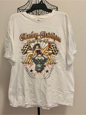 Harley-Davidson White Short Sleeve 'Built For Speed' Pin-Up Graphic Tee